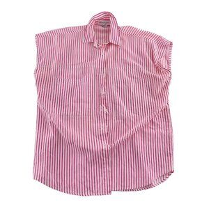 Optimum Women's Pink & White Striped Button-Down Shirt Medium Sleeveless Vintage